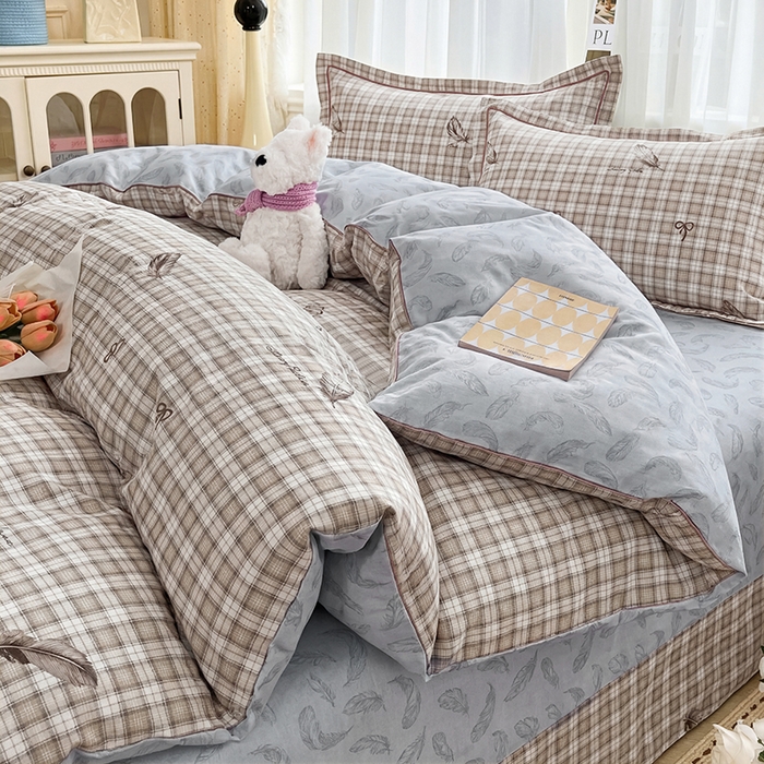 91家纺网 家纺一手货源 找家纺 美织缘家纺 2026直播爆款一字绣吊边床单款纯棉全棉四件套印花百分百（喷气高品质） 洛羽纷飞-咖