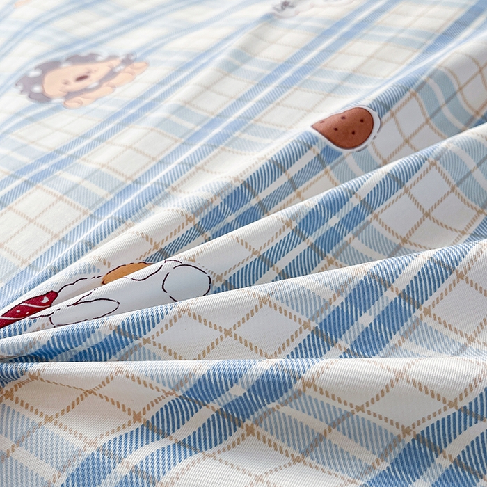 91家纺网 家纺一手货源 找家纺 美织缘家纺 2026直播爆款一字绣吊边床单款纯棉全棉四件套印花百分百（喷气高品质） 俏皮狗-蓝