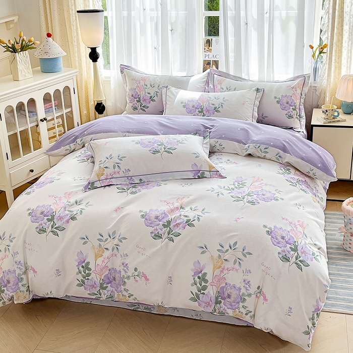 91家纺网 家纺一手货源 找家纺 美织缘家纺 2026直播爆款一字绣吊边床单款纯棉全棉四件套印花百分百（喷气高品质） 嫣然花开-米