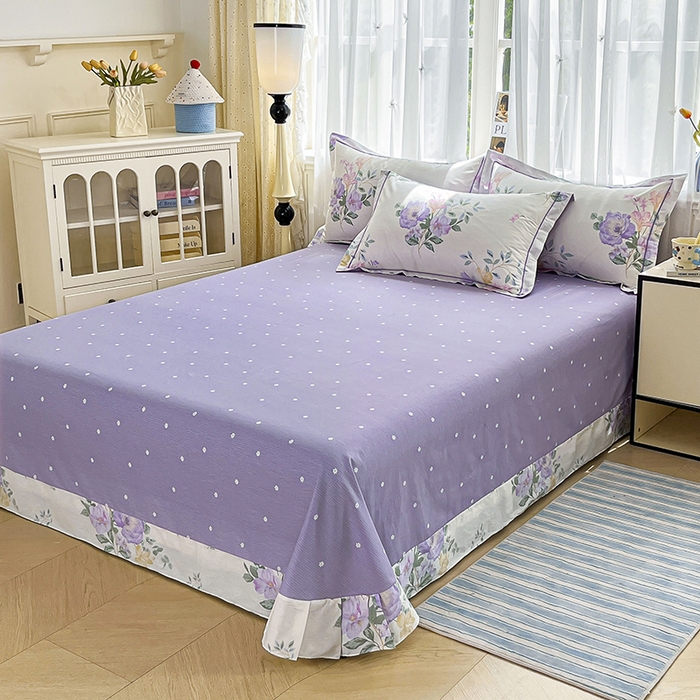 91家纺网 家纺一手货源 找家纺 美织缘家纺 2026直播爆款一字绣吊边床单款纯棉全棉四件套印花百分百（喷气高品质） 嫣然花开-米