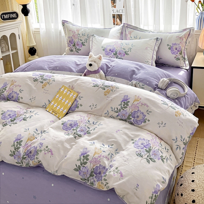 91家纺网 家纺一手货源 找家纺 美织缘家纺 2026直播爆款一字绣吊边床单款纯棉全棉四件套印花百分百（喷气高品质） 嫣然花开-米