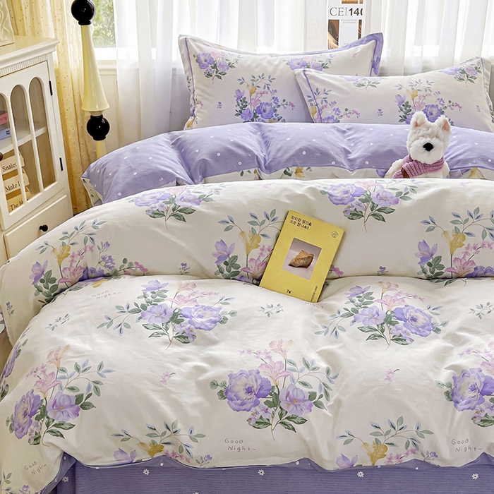 91家纺网 家纺一手货源 找家纺 美织缘家纺 2026直播爆款一字绣吊边床单款纯棉全棉四件套印花百分百（喷气高品质） 嫣然花开-米