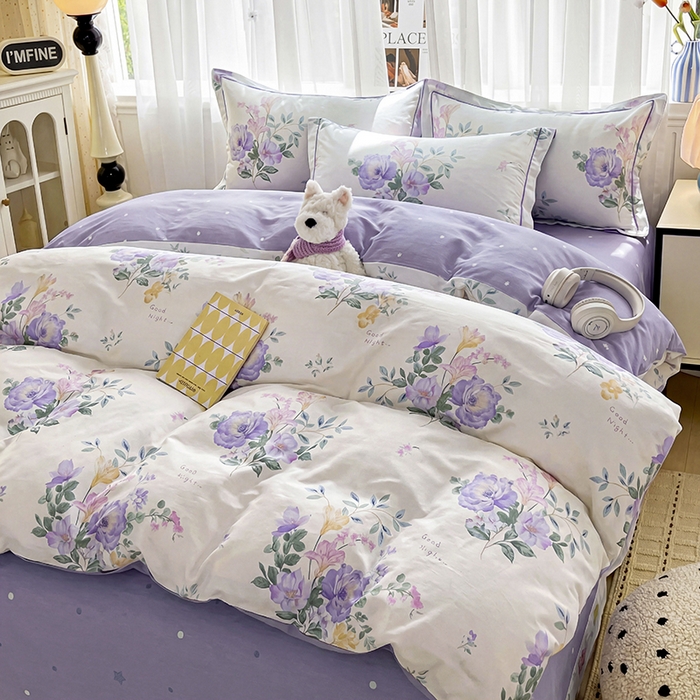 91家纺网 家纺一手货源 找家纺 美织缘家纺 2026直播爆款一字绣吊边床单款纯棉全棉四件套印花百分百（喷气高品质） 嫣然花开-米