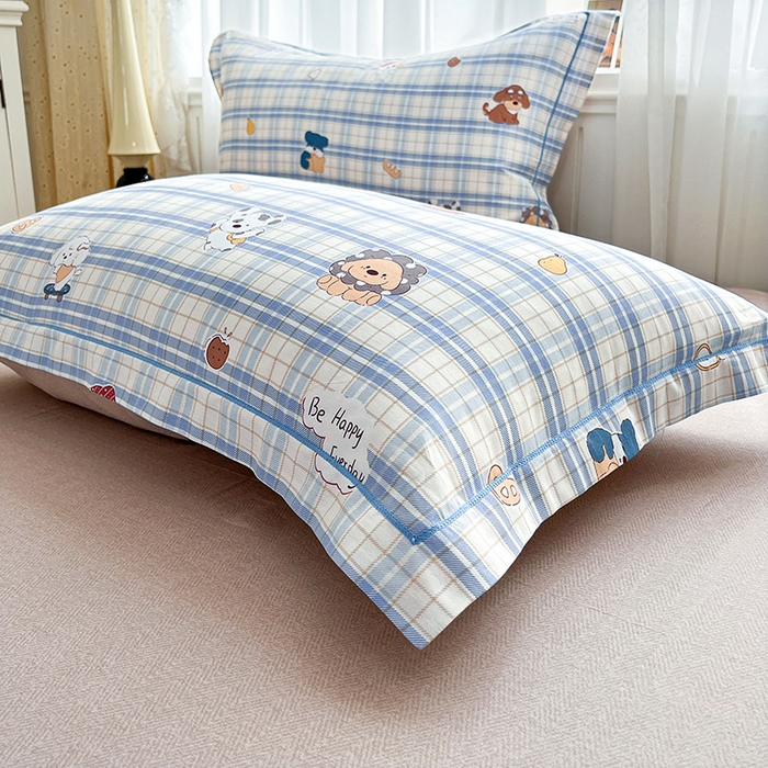 91家纺网 家纺一手货源 找家纺 美织缘家纺 2026直播爆款一字绣吊边床单款纯棉全棉四件套印花百分百（喷气高品质） 俏皮狗-蓝