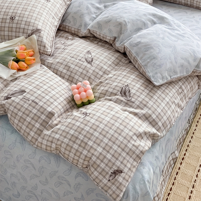 91家纺网 家纺一手货源 找家纺 美织缘家纺 2026直播爆款一字绣吊边床单款纯棉全棉四件套印花百分百（喷气高品质） 洛羽纷飞-咖