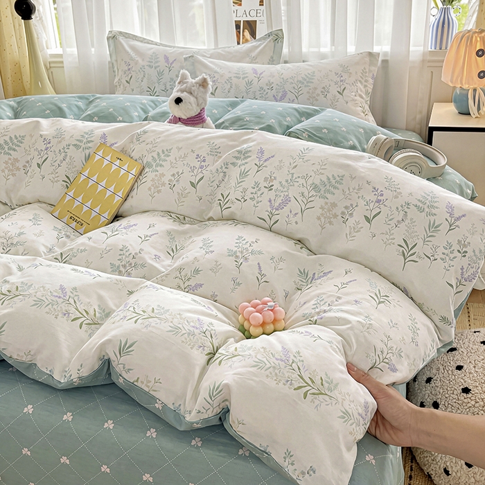 91家纺网 家纺一手货源 找家纺 美织缘家纺 2026直播爆款一字绣吊边床单款纯棉全棉四件套印花百分百（喷气高品质） 田园诗篇-米