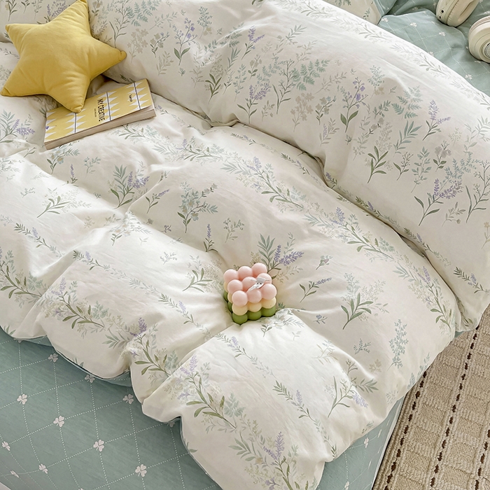 91家纺网 家纺一手货源 找家纺 美织缘家纺 2026直播爆款一字绣吊边床单款纯棉全棉四件套印花百分百（喷气高品质） 田园诗篇-米