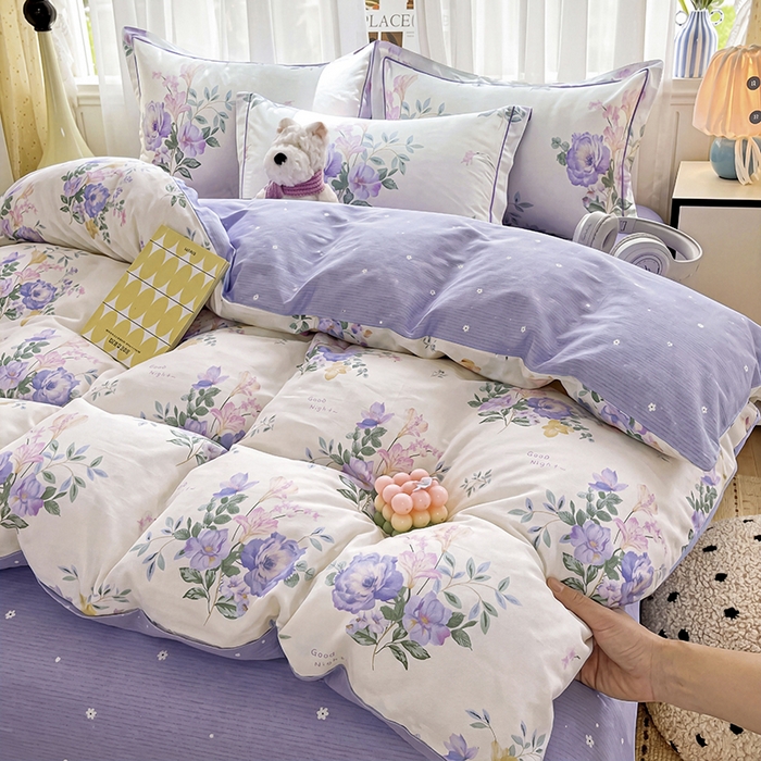 91家纺网 家纺一手货源 找家纺 美织缘家纺 2026直播爆款一字绣吊边床单款纯棉全棉四件套印花百分百（喷气高品质） 嫣然花开-米