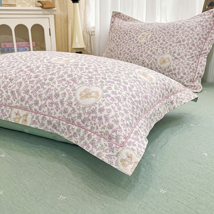 91家纺网 家纺一手货源 找家纺 美织缘家纺 2026直播爆款一字绣吊边床单款纯棉全棉四件套印花百分百（喷气高品质） 粉黛花园-米