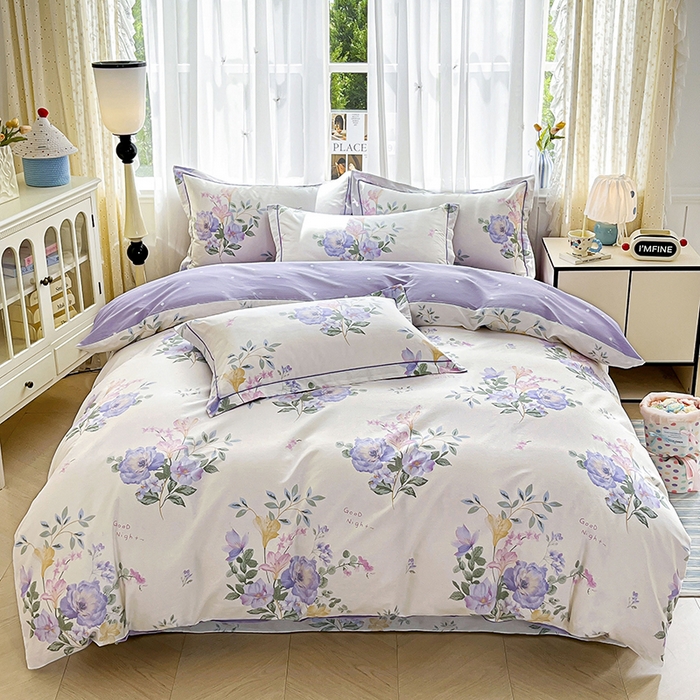 91家纺网 家纺一手货源 找家纺 美织缘家纺 2026直播爆款一字绣吊边床单款纯棉全棉四件套印花百分百（喷气高品质） 嫣然花开-米