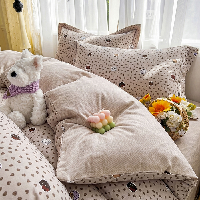 91家纺网 家纺一手货源 找家纺 美织缘家纺 2026直播爆款一字绣吊边床单款纯棉全棉四件套印花百分百（喷气高品质） 初享时光-咖