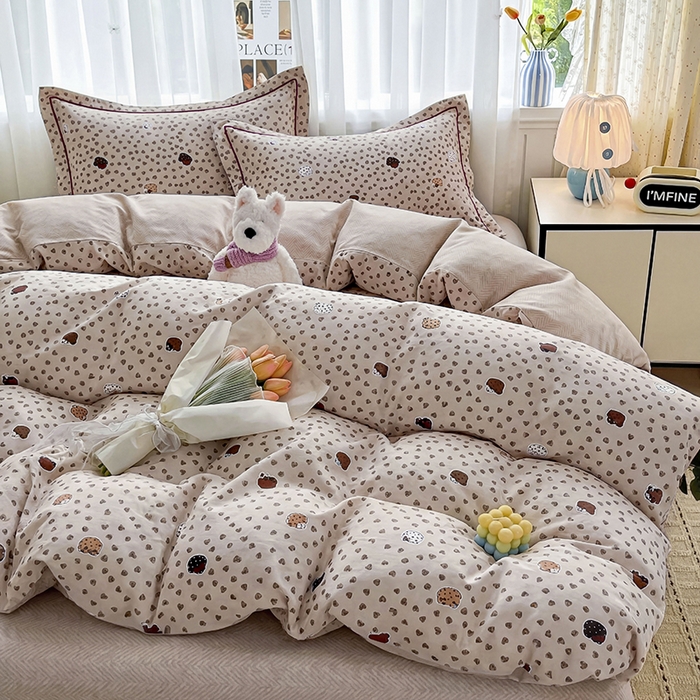 91家纺网 家纺一手货源 找家纺 美织缘家纺 2026直播爆款一字绣吊边床单款纯棉全棉四件套印花百分百（喷气高品质） 初享时光-咖