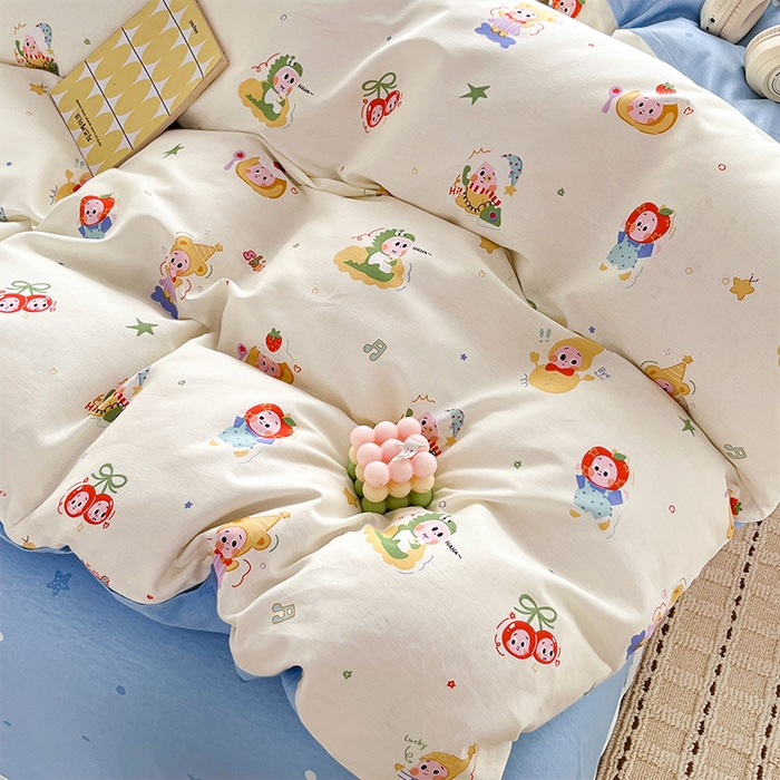 91家纺网 家纺一手货源 找家纺 美织缘家纺 2026直播爆款一字绣吊边床单款纯棉全棉四件套印花百分百（喷气高品质） 甜梦精灵-米