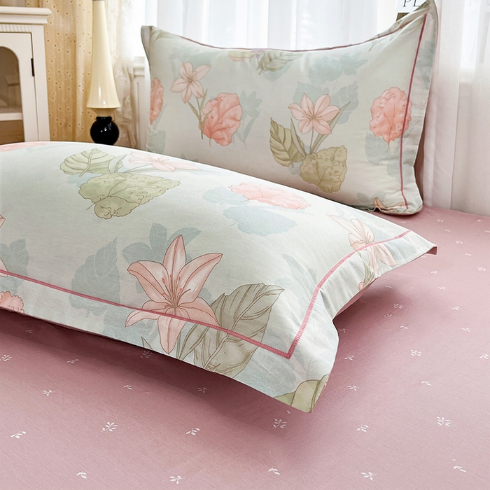 91家纺网 家纺一手货源 找家纺 美织缘家纺 2026直播爆款一字绣吊边床单款纯棉全棉四件套印花百分百（喷气高品质） 叶缦-蓝