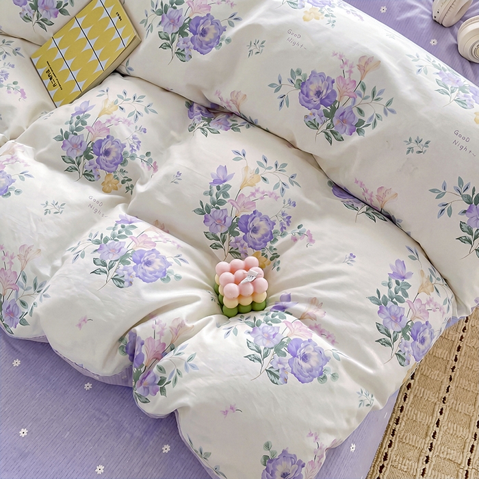 91家纺网 家纺一手货源 找家纺 美织缘家纺 2026直播爆款一字绣吊边床单款纯棉全棉四件套印花百分百（喷气高品质） 嫣然花开-米