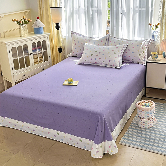 91家纺网 家纺一手货源 找家纺 美织缘家纺 2026直播爆款一字绣吊边床单款纯棉全棉四件套印花百分百（喷气高品质） 简爱-米