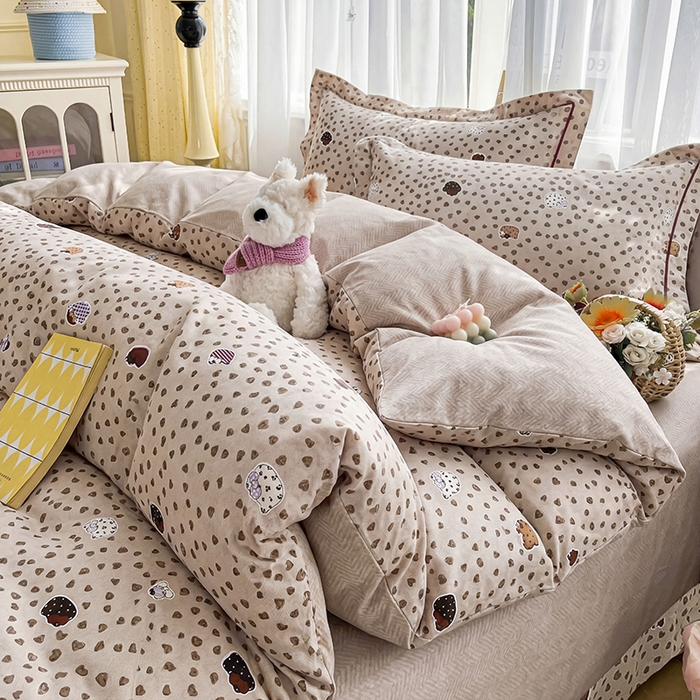 91家纺网 家纺一手货源 找家纺 美织缘家纺 2026直播爆款一字绣吊边床单款纯棉全棉四件套印花百分百（喷气高品质） 初享时光-咖