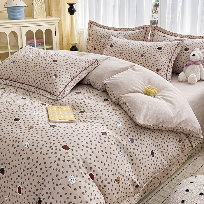 91家纺网 家纺一手货源 找家纺 美织缘家纺 2026直播爆款一字绣吊边床单款纯棉全棉四件套印花百分百（喷气高品质） 初享时光-咖