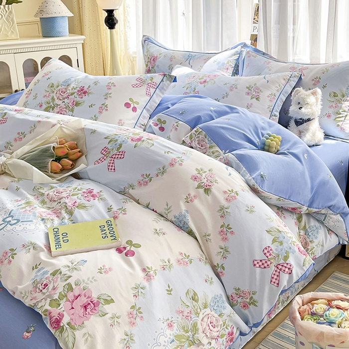 91家纺网 家纺一手货源 找家纺 （总）美织缘家纺 2026直播爆款一字绣吊边床单款纯棉全棉四件套印花百分百（喷气高品质）