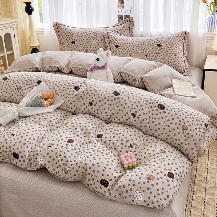 91家纺网 家纺一手货源 找家纺 美织缘家纺 2026直播爆款一字绣吊边床单款纯棉全棉四件套印花百分百（喷气高品质） 初享时光-咖