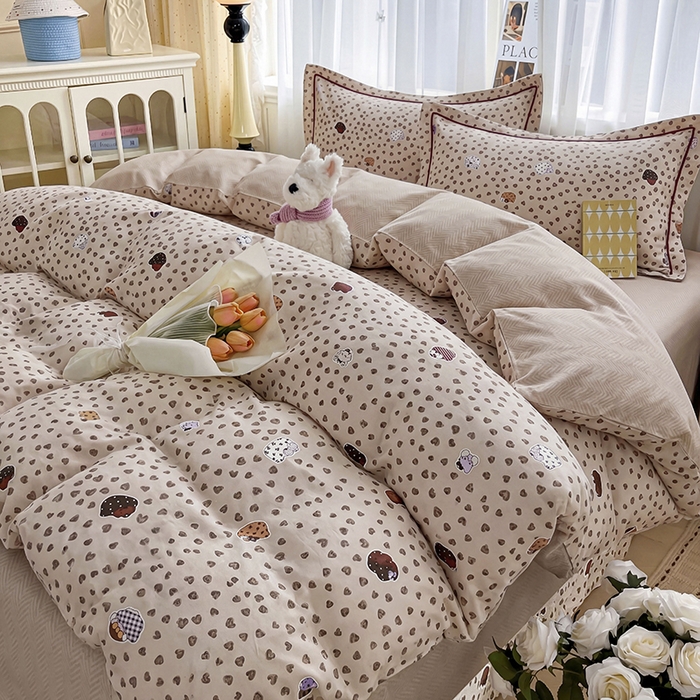 91家纺网 家纺一手货源 找家纺 美织缘家纺 2026直播爆款一字绣吊边床单款纯棉全棉四件套印花百分百（喷气高品质） 初享时光-咖