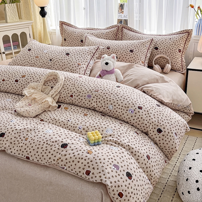 91家纺网 家纺一手货源 找家纺 美织缘家纺 2026直播爆款一字绣吊边床单款纯棉全棉四件套印花百分百（喷气高品质） 初享时光-咖