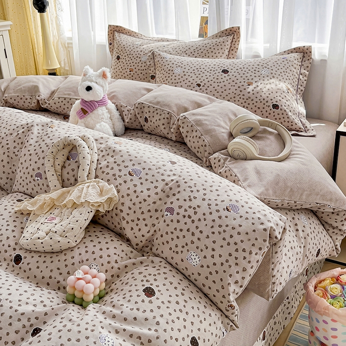 91家纺网 家纺一手货源 找家纺 美织缘家纺 2026直播爆款一字绣吊边床单款纯棉全棉四件套印花百分百（喷气高品质） 初享时光-咖