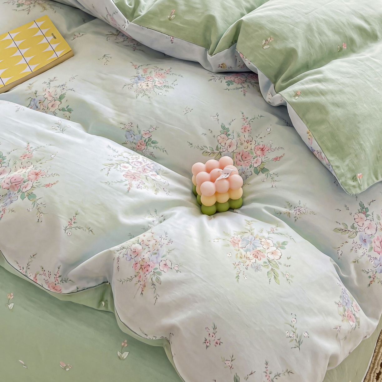 91家纺网 家纺一手货源 找家纺 美织缘家纺 2026直播爆款一字绣吊边床单款纯棉全棉四件套印花百分百（喷气高品质） 江南小调-绿