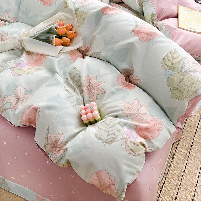 91家纺网 家纺一手货源 找家纺 美织缘家纺 2026直播爆款一字绣吊边床单款纯棉全棉四件套印花百分百（喷气高品质） 叶缦-蓝