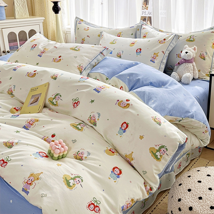 91家纺网 家纺一手货源 找家纺 美织缘家纺 2026直播爆款一字绣吊边床单款纯棉全棉四件套印花百分百（喷气高品质） 甜梦精灵-米