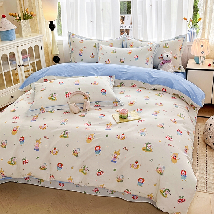 91家纺网 家纺一手货源 找家纺 美织缘家纺 2026直播爆款一字绣吊边床单款纯棉全棉四件套印花百分百（喷气高品质） 甜梦精灵-米