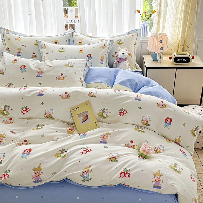 91家纺网 家纺一手货源 找家纺 美织缘家纺 2026直播爆款一字绣吊边床单款纯棉全棉四件套印花百分百（喷气高品质） 甜梦精灵-米