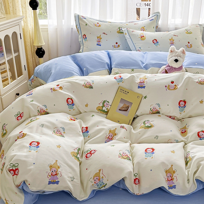 91家纺网 家纺一手货源 找家纺 美织缘家纺 2026直播爆款一字绣吊边床单款纯棉全棉四件套印花百分百（喷气高品质） 甜梦精灵-米