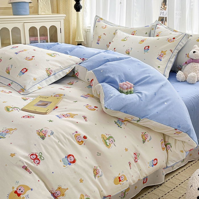 91家纺网 家纺一手货源 找家纺 美织缘家纺 2026直播爆款一字绣吊边床单款纯棉全棉四件套印花百分百（喷气高品质） 甜梦精灵-米