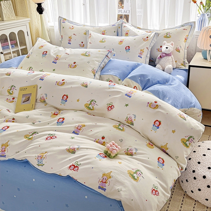 91家纺网 家纺一手货源 找家纺 美织缘家纺 2026直播爆款一字绣吊边床单款纯棉全棉四件套印花百分百（喷气高品质） 甜梦精灵-米