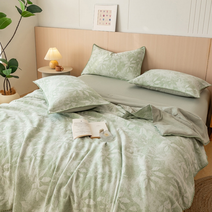 91家纺网 家纺一手货源 找家纺 鸣升家纺 2026春夏新款全棉双层纱大提花夏被夏凉被空调被 香奈花园-绿