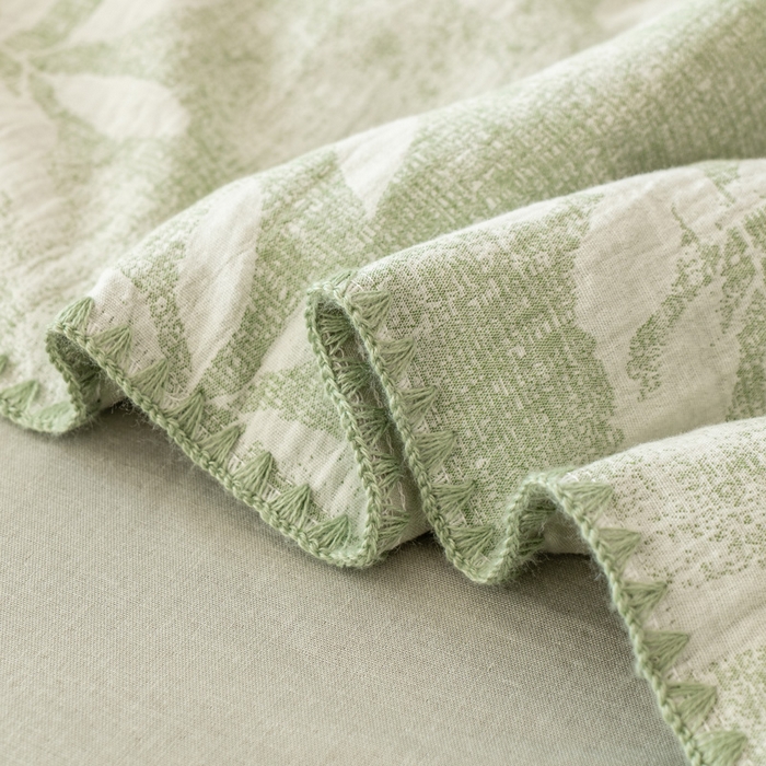 91家纺网 家纺一手货源 找家纺 鸣升家纺 2026春夏新款全棉双层纱大提花夏被夏凉被空调被 香奈花园-绿