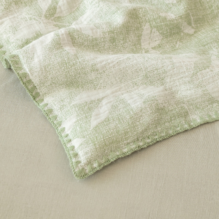 91家纺网 家纺一手货源 找家纺 鸣升家纺 2026春夏新款全棉双层纱大提花夏被夏凉被空调被 香奈花园-绿