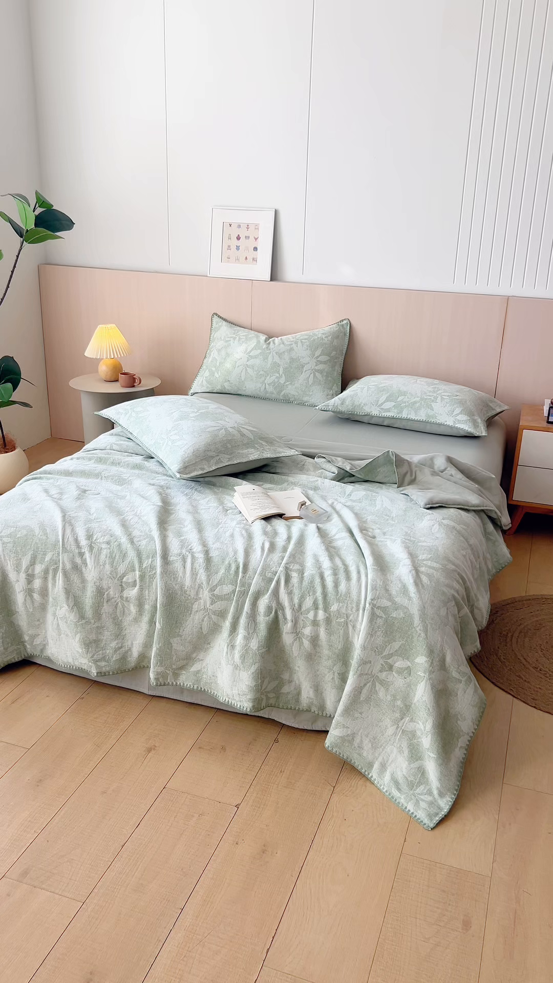 91家纺网 家纺一手货源 找家纺 鸣升家纺 2026春夏新款全棉双层纱大提花夏被夏凉被空调被 香奈花园-绿