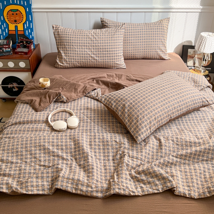 91家纺网 家纺一手货源 找家纺  梵希雅  2026新款泡芙纱夏被四件套简单款 古典格