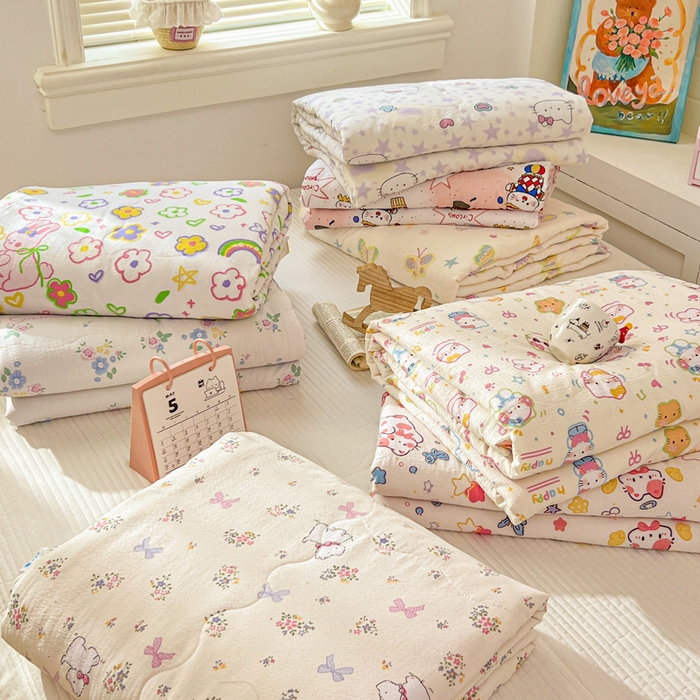 91家纺网 家纺一手货源 找家纺 （总）花伞家居 2026新款皱皱双层纱夏被夏凉被空调被四件套