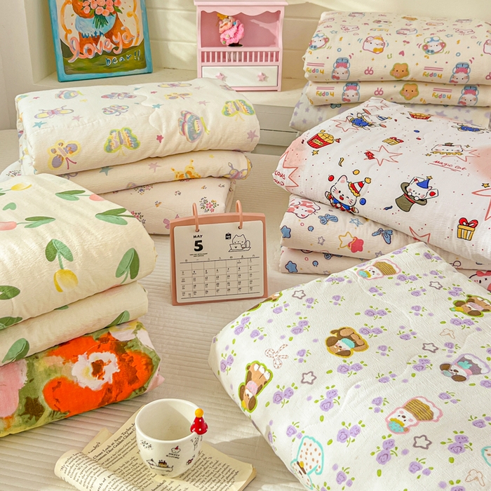 91家纺网 家纺一手货源 找家纺 （总）花伞家居 2026新款皱皱双层纱夏被夏凉被空调被四件套