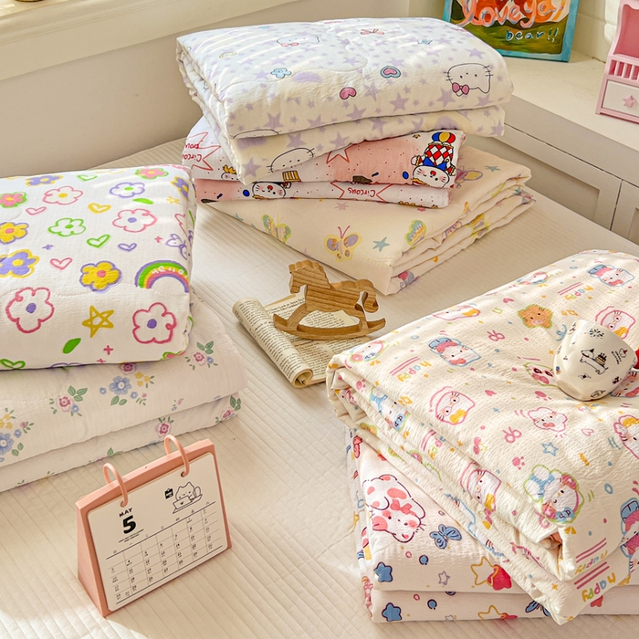 91家纺网 家纺一手货源 找家纺 （总）花伞家居 2026新款皱皱双层纱夏被夏凉被空调被四件套