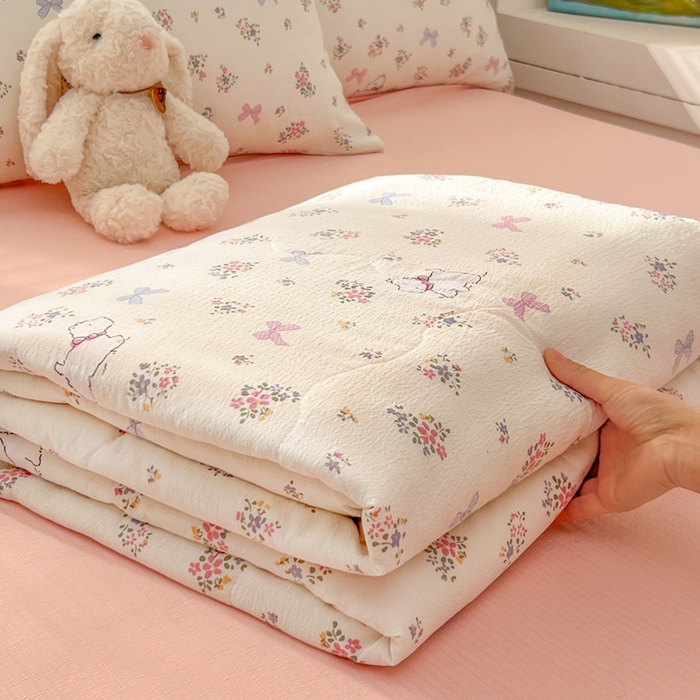 91家纺网 家纺一手货源 找家纺 （总）花伞家居 2026新款皱皱双层纱夏被夏凉被空调被四件套