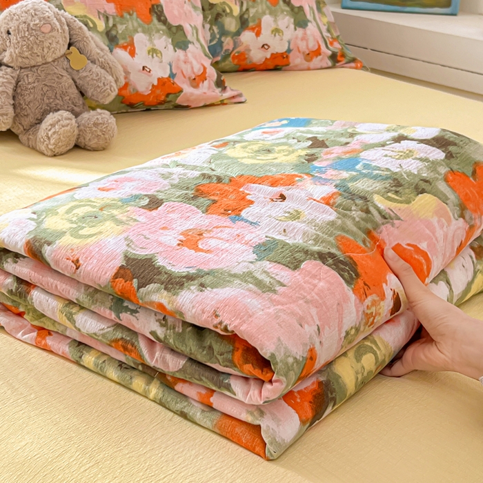 91家纺网 家纺一手货源 找家纺 （总）花伞家居 2026新款皱皱双层纱夏被夏凉被空调被四件套