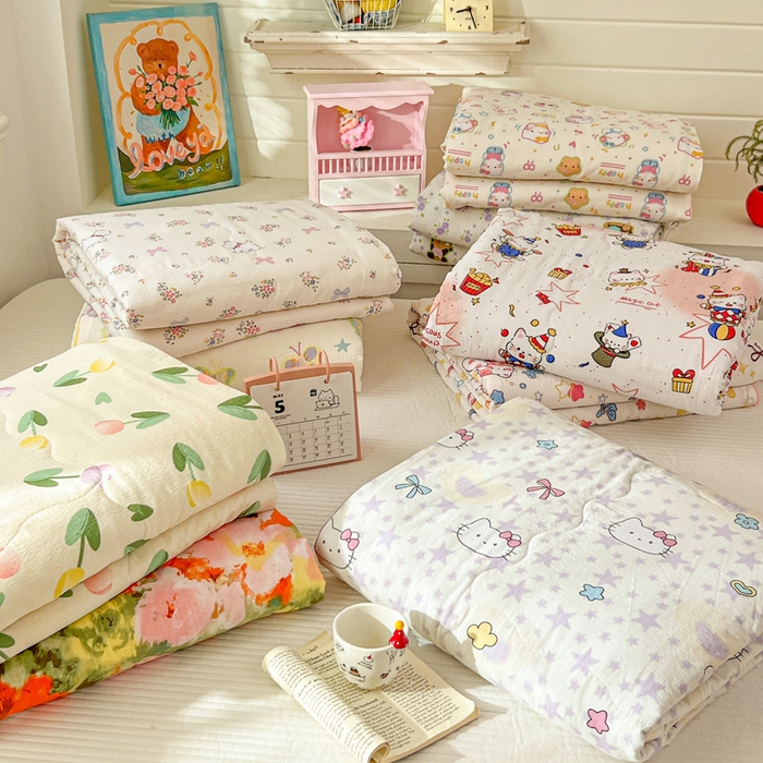 91家纺网 家纺一手货源 找家纺 花伞家居 2026新款皱皱双层纱夏被夏凉被空调被四件套 组合图仅做展示不可下单