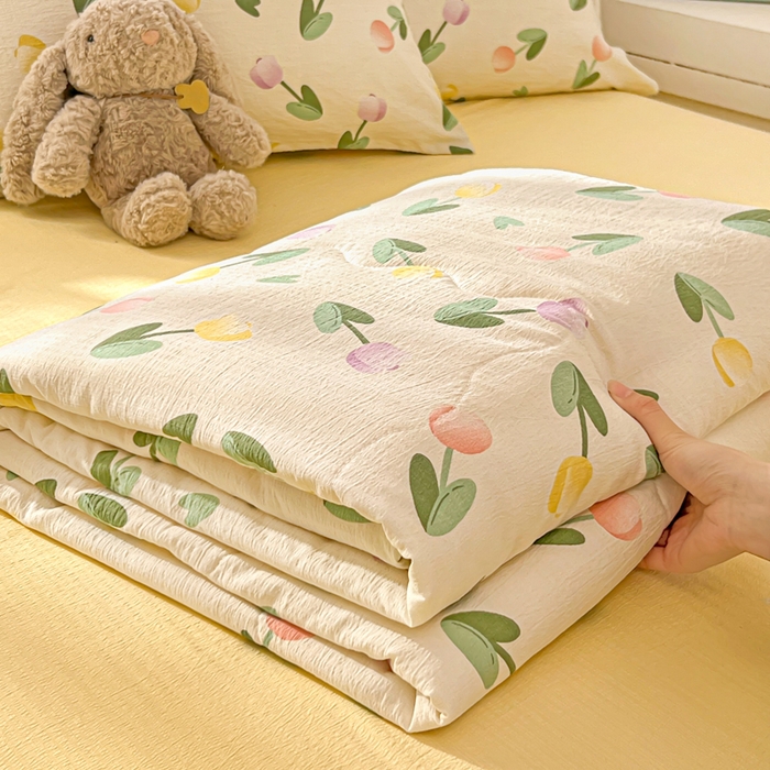 花伞家居 2026新款皱皱双层纱夏被夏凉被空调被四件套 夏被-彩色郁金香