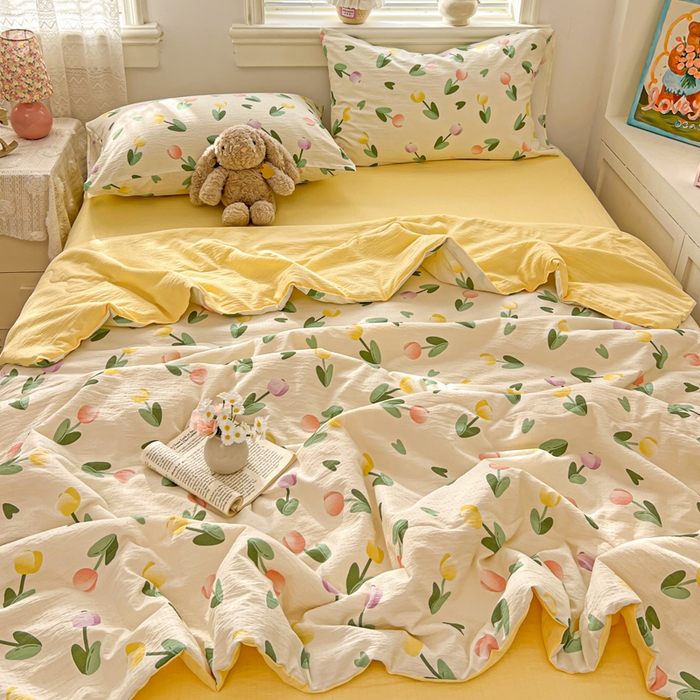 91家纺网 家纺一手货源 找家纺 花伞家居 2026新款皱皱双层纱夏被夏凉被空调被四件套 夏被-彩色郁金香