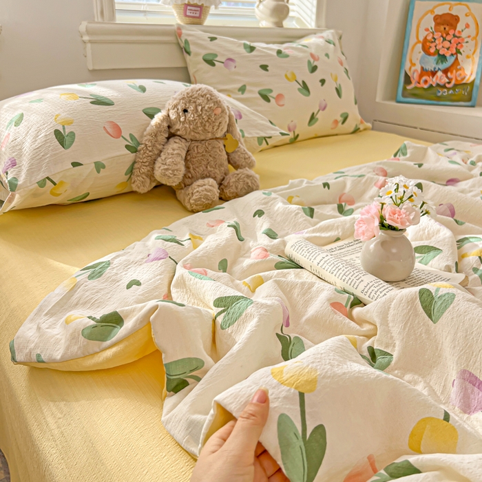 91家纺网 家纺一手货源 找家纺 花伞家居 2026新款皱皱双层纱夏被夏凉被空调被四件套 夏被-彩色郁金香