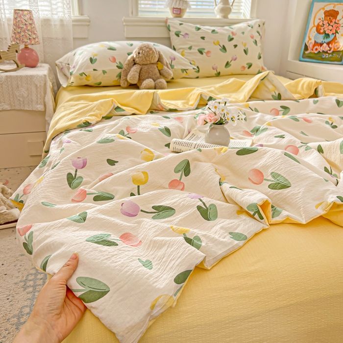 91家纺网 家纺一手货源 找家纺 花伞家居 2026新款皱皱双层纱夏被夏凉被空调被四件套 夏被-彩色郁金香